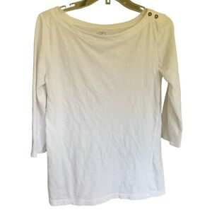 LOFT Ivory white tunic three quarter length medium with button accents